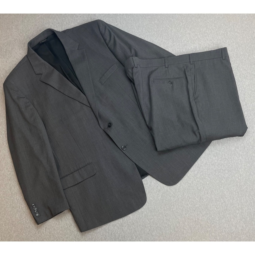 Jos A Bank Suit Men 50R Gray 100% Wool 2-Button Tailored Fit Pants 46x30 - 2 Pcs